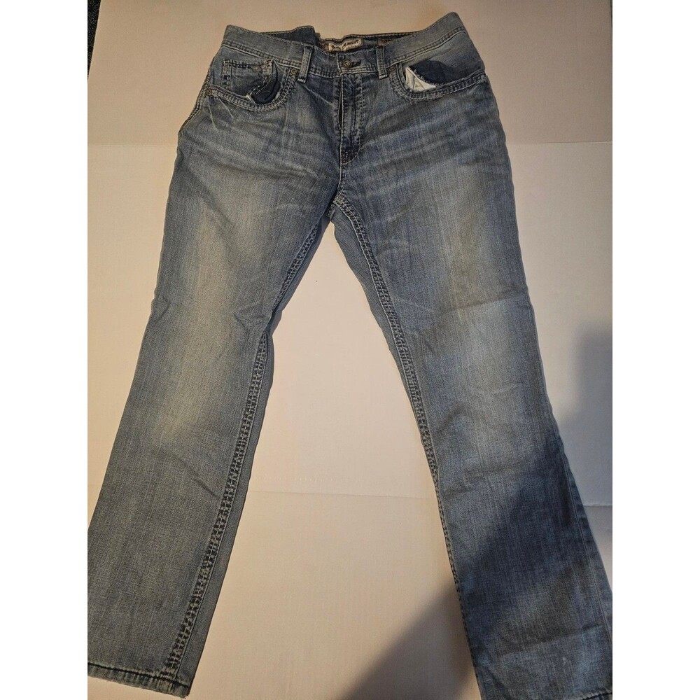 BKE Jake Straight Jeans Mens 34R Light Wash 100% Cotton Heavy Stitch Denim